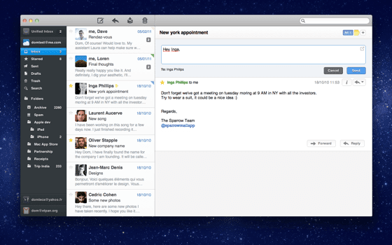 One of the most popular third-party email apps, Sparrow is intended for users looking for a simple, no-frills email client