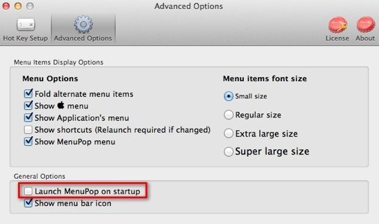 MenuPop Advanced Options Screenshot