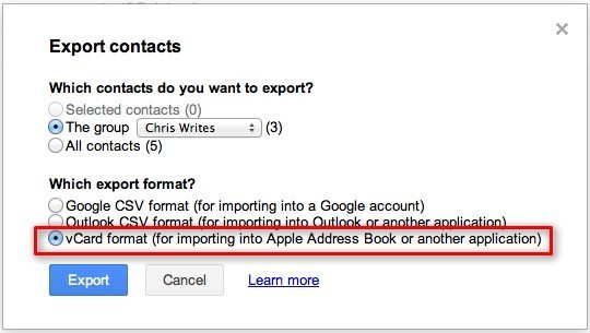 Export Google Contacts To vCard