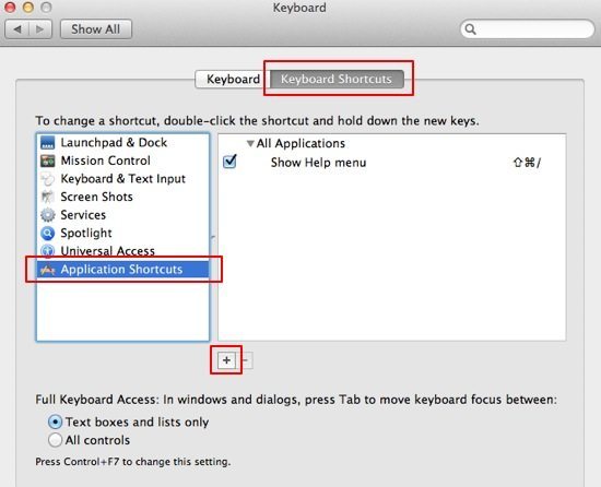 Add New Keyboard Shortcut screenshot