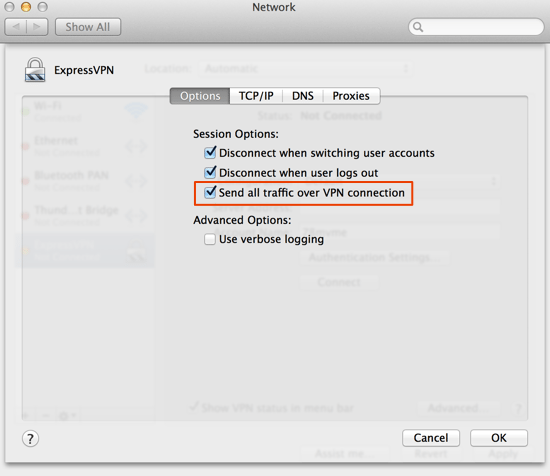 Ensure all traffic is sent over the VPN