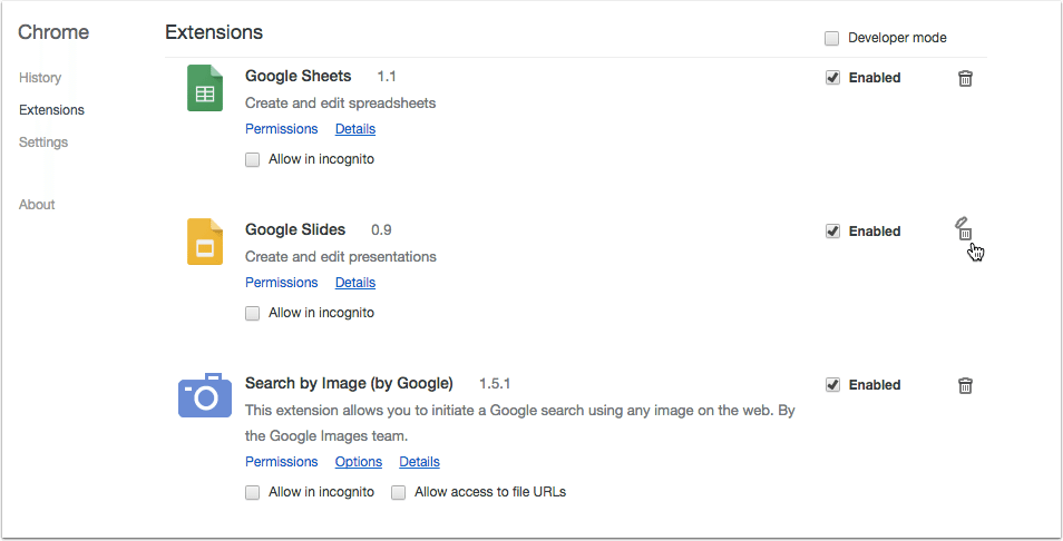 chrome remove extension